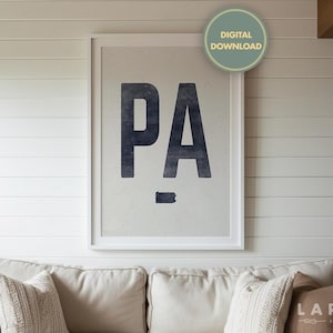 Descarga de póster del estado de Pensilvania, impresión vintage del estado de Pensilvania, arte mural minimalista de Pensilvania, descarga digital de tipografía, ilustración de mapa