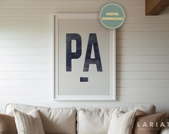 Pennsylvania State Poster Download, Vintage Style PA State Print, Minimalist Pennsylvania Wall Art, Typography Digital Download, Map Artwork