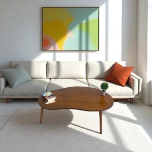 Mesa de centro moderna de madera con forma de riñón, mesa pequeña para sala de estar