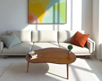 Wooden Modern Style Coffee Table, Wood Coffee Table, Kidney Coffee Table, Small Living Room Coffee Table, Tea Coffee Table, Coffee Table