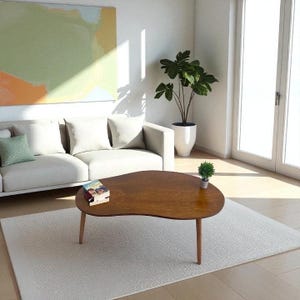 Modern Kidney Shaped Wood Coffee Table, Tea Table