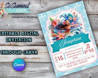 Editable Moana Birthday Invitation, Moana birthday invitations, Moana Birthday Invitation. ***Please read item details before purchasing!***