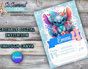 Editable Stitch Birthday Invitation, Stitch birthday invitations. ***Please read item details before purchasing!***