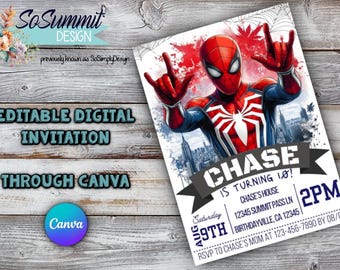 Editable Spiderman Birthday Invitation, Spiderman birthday invitations. ***Please read item details before purchasing!***