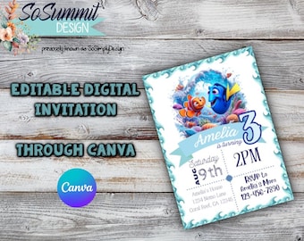 Editable Nemo Birthday Invitation, Nemo birthday invitations. Editable Canva. ***Please read item details before purchasing!***