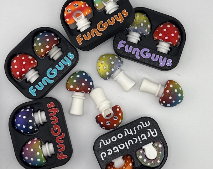 FunGuys Mushroom Fidget Set with Carrying Case, 3D Printed Desk Toy, Fungi in random color combinations