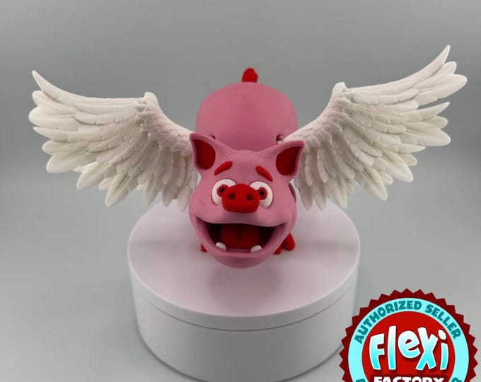 Detailed Full Color Flying Pig Figurine With Movable Wings and Legs