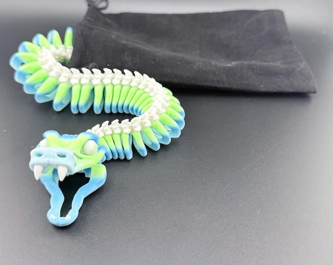 Articulated Skeletal Viper Snake with Storage Pouch – 3D Printed Desk Toy