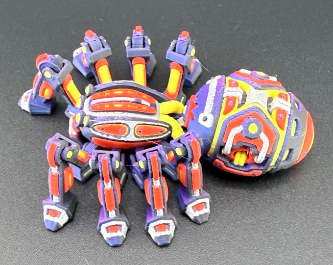 Articulated Cyber Spider Fidget Toy, 4-Color 3D Printed Robot Spider, Posable Sci-Fi Desk Creature, Creepy Cute Gift