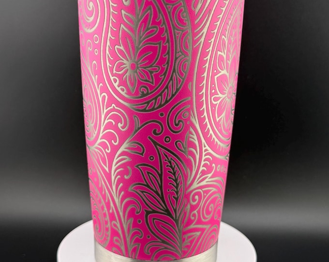 Pink 20oz paisley wrapped tumbler - laser engraved with free shipping