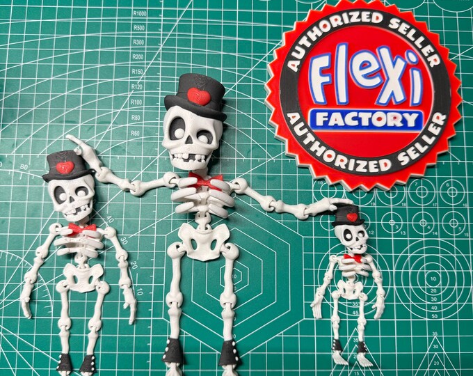 Flexi Factory Dapper Skeleton with Top Hat & Bow Tie - 3 Sizes Fully Mobile and Articulating