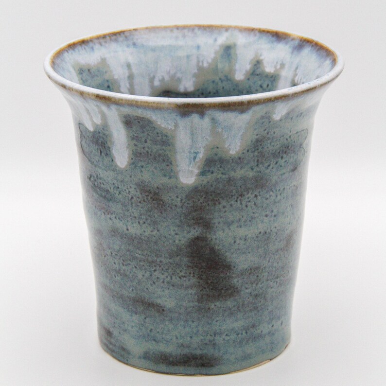 Handmade Large Blue Ceramic Utensil Pot. Stoneware Pottery Vase Made in