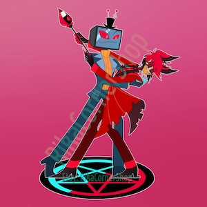 PRÉCOMMANDE Retro Vox & Alastor – Voyageur debout en acrylique radiostatique pour hôtel Hazbin