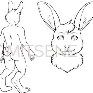 Furry Adoptable Base Download - Male Rabbit anthro lineart color your own character - Bunny fursona