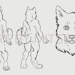 Arkusz referencyjny sztuki futrzastego mężczyzny Husky - Pokoloruj swoją postać Lineart Adoptable Base - Anthro Fursona Furry Fandom Character Outline