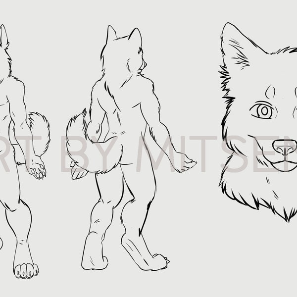 Furry Adoptable Base Download - Male Husky anthro lineart color your own character - Canine fursona
