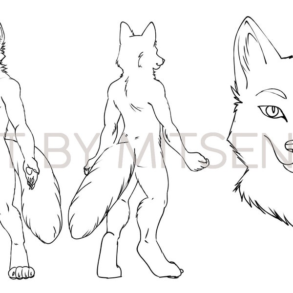 Furry Adoptable Base Download - Male Fox anthro Lineart coloriez votre propre personnage - Vulpine fursona