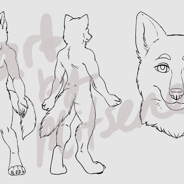 Furry Adoptable Base Download - Male Wolf anthro lineart color your own character - Canine fursona