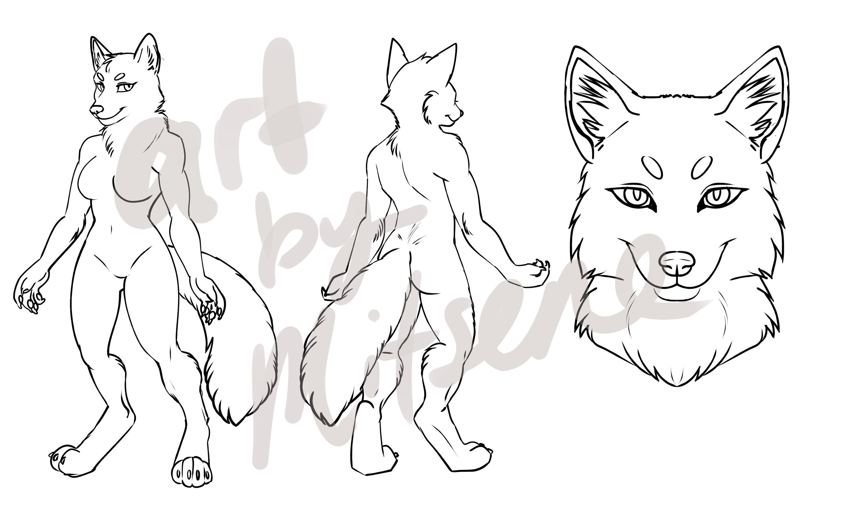 Furry Adoptable Base Download - Female fox anthro lineart color your own ch...