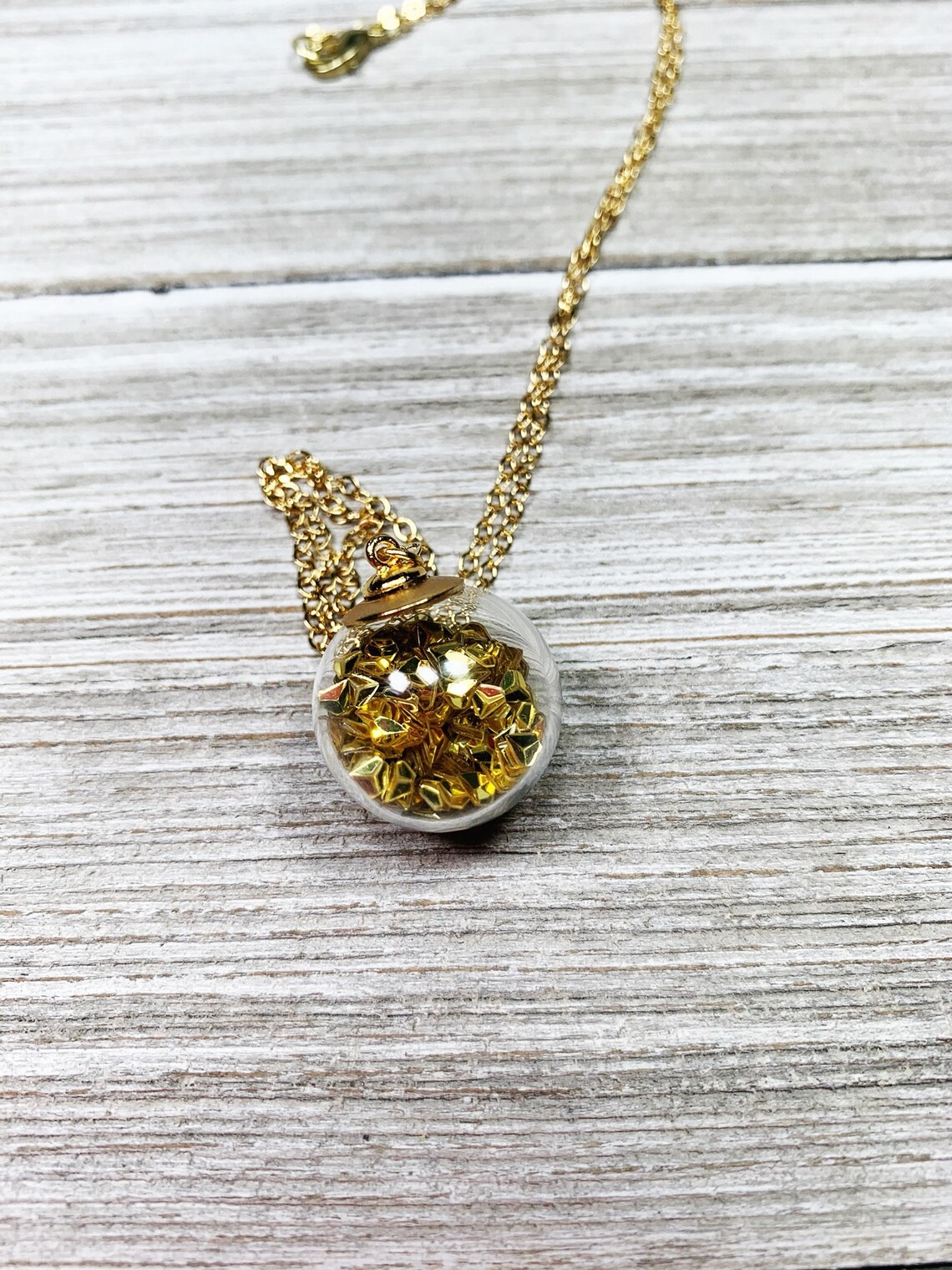 Gold Bubble Shake Necklace Beads Glass Charm Necklace Etsy