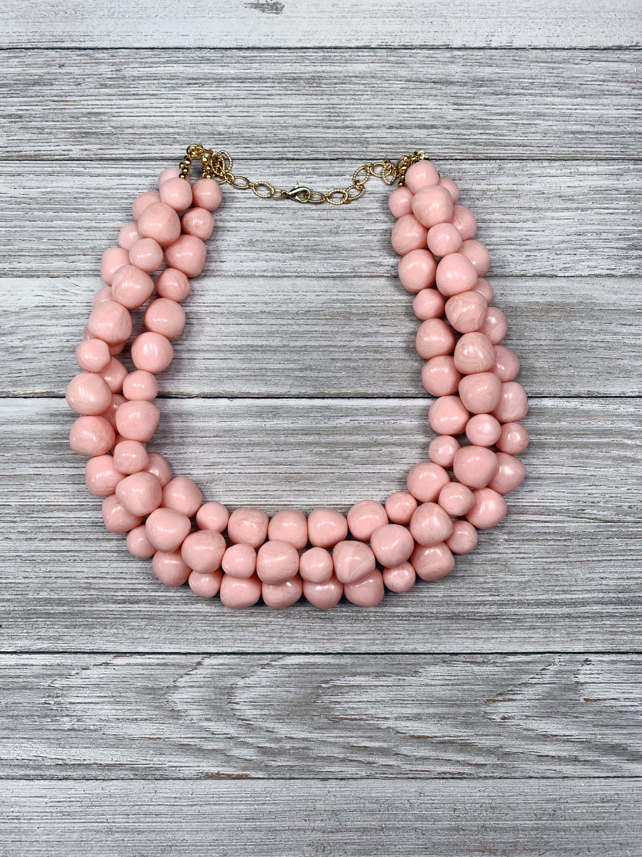 Blush Statement Necklace Bold Beaded Pink Multiple Strand Etsy