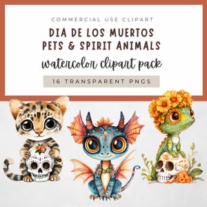 Aquarell Dia de Los Muertos Haustiere & Geist Tiere Clipart, Alebrijes Anleitung Tiere Tag der Toten, transparente PNG Dateien digitaler Download