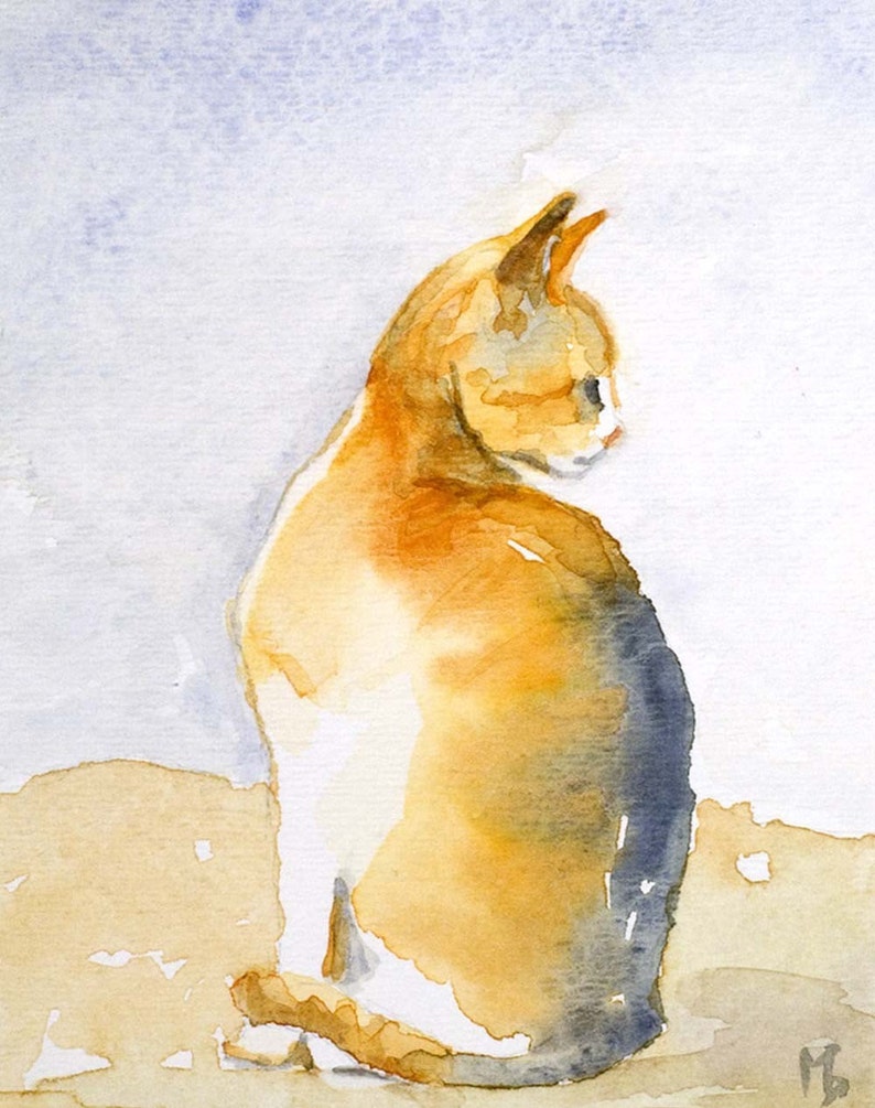 Orange Kitty art print by Marion Bermondy on Etsy. #cat #orangecats #artprint #watercolors