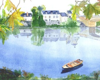 The Vienne River in Chinon, Watercolor Print