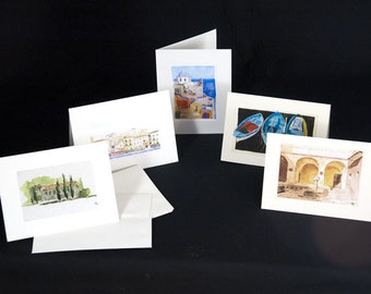 Set of 5 greeting cards - Houses and Landscapes Series