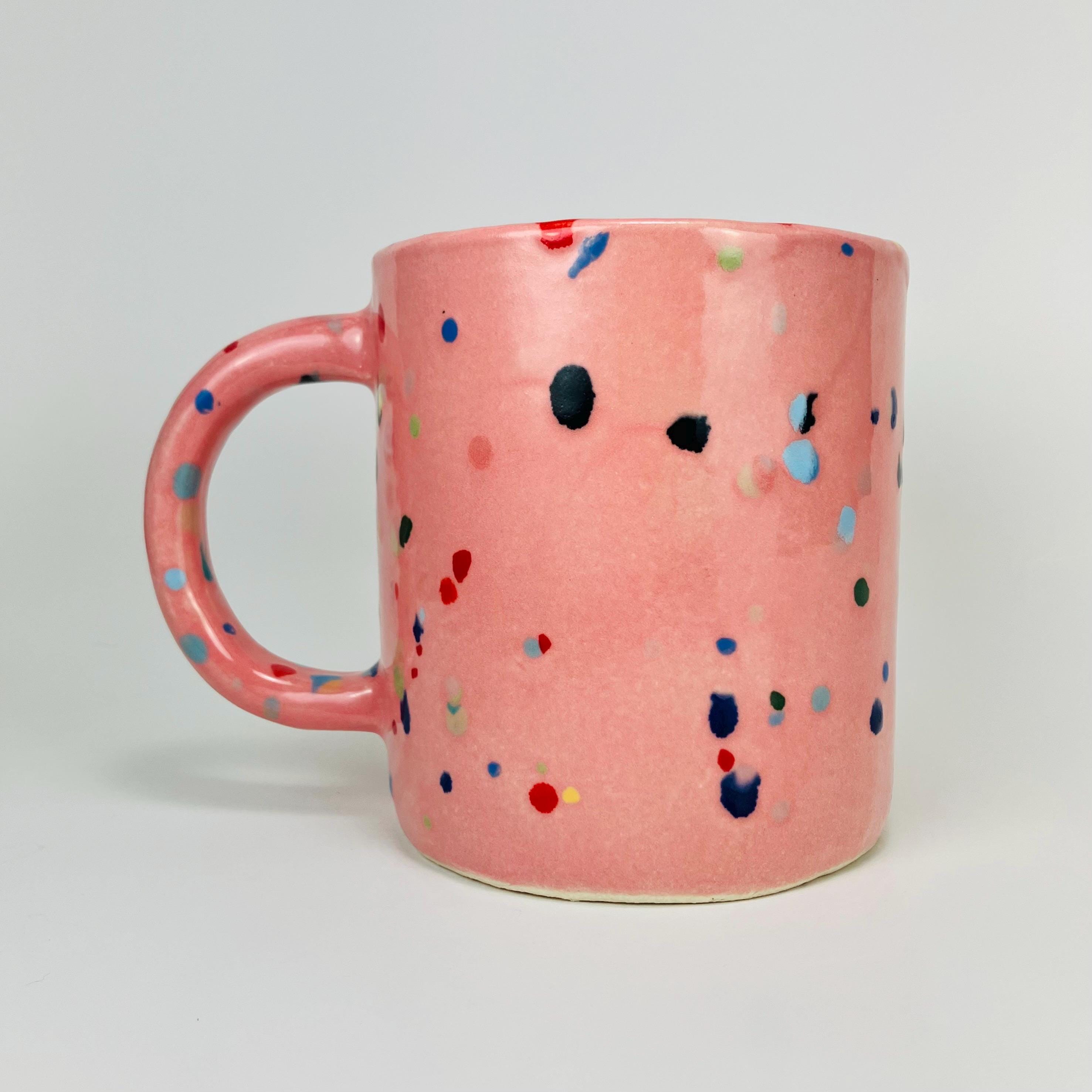 Giant 24 oz Rainbow Speckled Pink Handmade Ceramic Mug for the extra thirsty