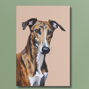 Striking Brindle Greyhound Canvas Art, Satin Canvas, Dog Wall Art, Pet Portrait, Dog Lover Artwork, Puppy Painting, Greyhound Gift