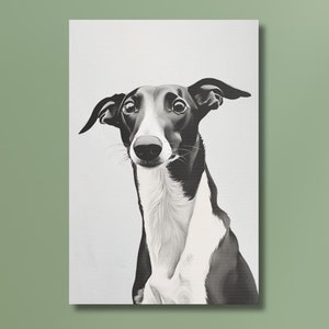 Graceful Black and White Greyhound Canvas Art, Satin Canvas, Dog Decor, Dog lover Gift, Wall Art, Living Room Art, Pet Portrait.