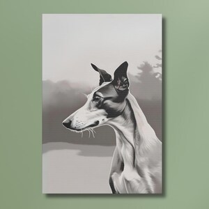 Black and White Greyhound Wall Art, Minimalist Dog Home Decor, Satin Dog Canvas, Greyhound Lover Gift, Dog Lover Artwork, Pet Portrait