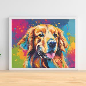 Colorful Golden Retriever Art, Satin Canvas Print, Dog Lover Gift