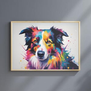 Border Collie Canvas Print, Bright Colourful Wall Art, Matte Stretched Canvas, Home Decor, Dog Lover Gift, Pet Portrait, Collie Wall Art