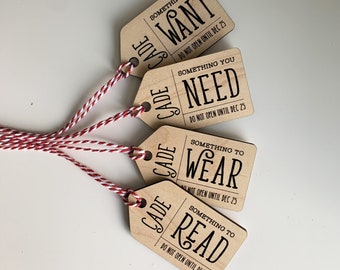 Something You Want / Something You Need / Something to Wear / Something to Read / Personalized Holiday Christmas Gift Tags (set of 4)