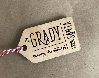 From Santa - Personalized Holiday Gift Tag - Engraved Wood