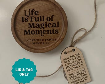 Family Memory Wide Mouth Jar Lid & Tag ONLY  / Gratitude Jar Lid / Year of Memories / New Year Gift / Personalized / Family Gift / Wedding