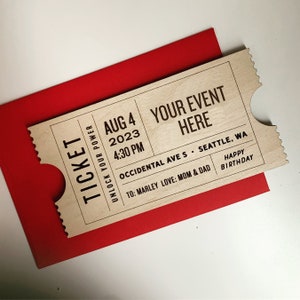 Custom Wood Engraved Event Ticket / Experience Gift Ticket / Concert Ticket / Keepsake Gift Ticket / Wooden Ticket / Birthday Gift / Voucher