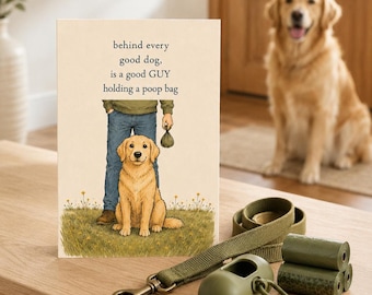 Dog Dad Funny Fathers Day Card From Dog, Funny Pawthers Day Card, Golden Retriever Poop Bag Card