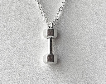 Mini Dumbbell Charm Necklace- Fitness Jewelry - Simple Unique Dumbbell Charm on Silver Chain