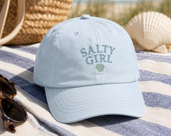 Embroidered Salty Girl Baseball Cap, Coastal Beach Vacation Hat