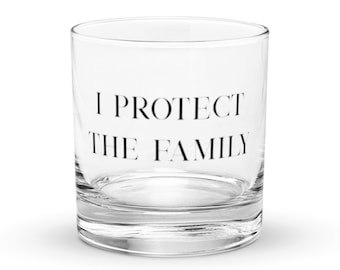 Father Figure Whiskey Glass, Funny Dad Bourbon Gift, I Protect The Family Rocks Glass
