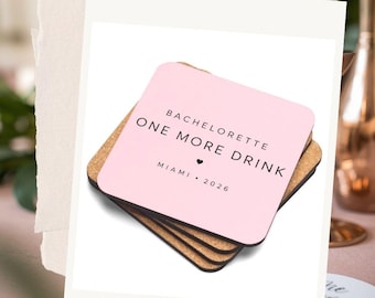 Personalized Bachelorette Coasters, Custom Bach Party Drinkware, Bride Squad Favor, Choose Color & Location
