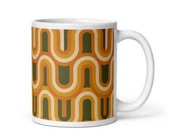 Kubek do kawy z falą w stylu retro z lat 70., wzór w stylu Mid-Century Modern