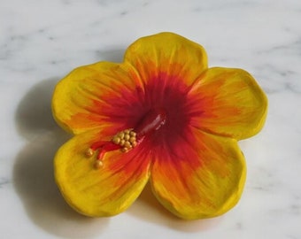 Yellow Hibiscus Ceramic Plate – Handmade Floral Charm, Valentine&#39;s Day Gift