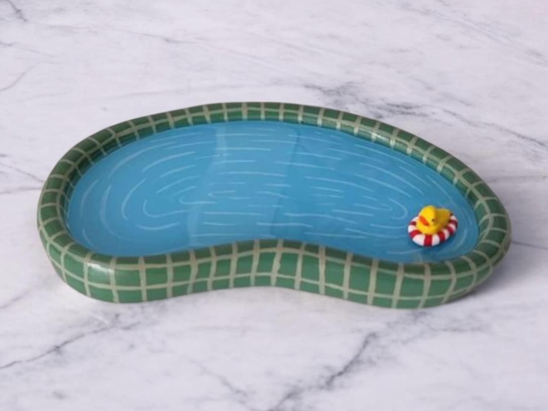 Ceramic Pool-shaped Blue Plate With Tiny Duck - Fun & Decorative ...