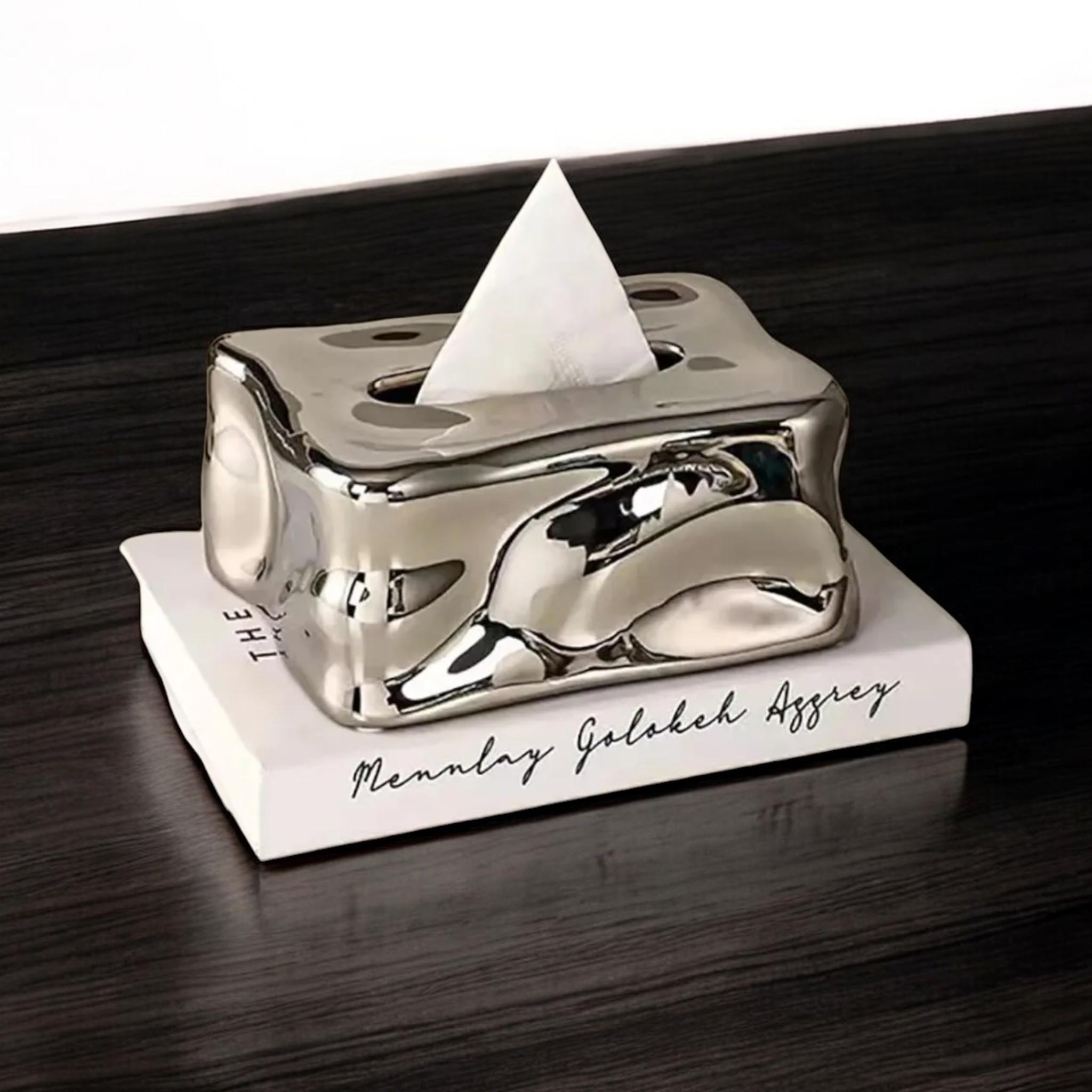 Silver Decorative Ceramic Napkin Holder – Handmade Durable Table Accessory