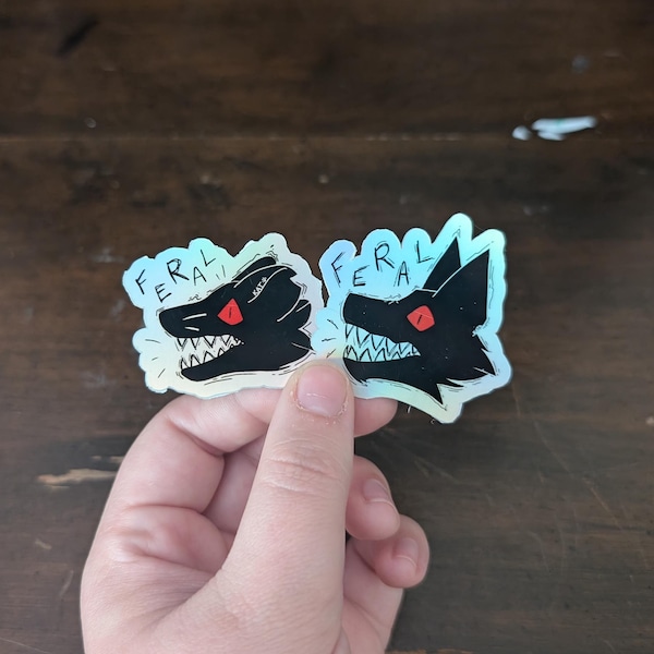 Pegatina holográfica de lobo/zarigüeya: vinilo impermeable