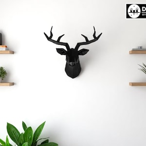 Modern Deer Head Decor | Resin Animal Wall Sculpture | Elk Statue Hanging Figurine | Office Accent Piece | Minimalist Home Art Display